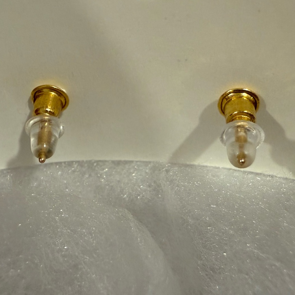 Gold and Iridescent Clover Stud Earrings - Picture 2 of 2